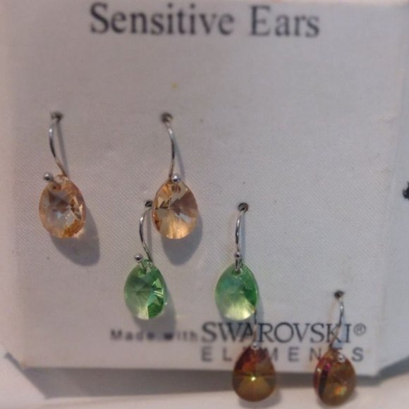Swarovski Jewelry - 3 Pair Swarovski Elements Crystal Earrings for Sensitive Ears